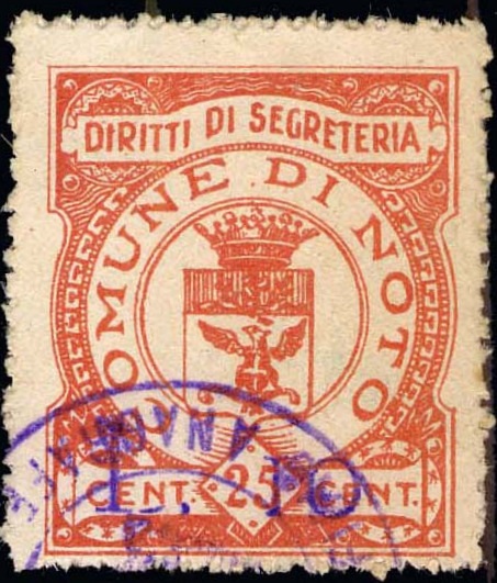 Marca da Bollo del Comune di NOTO su Carta Bianca di dimensioni 25,5 x 30,5 mm