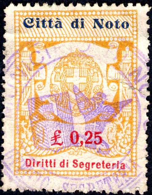Marca da Bollo del Comune di NOTO su Carta Bianca di dimensioni 26 x 35 mm