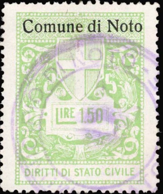 Marca da Bollo del Comune di NOTO su Carta Bianca Sottile di dimensioni 27 X 36 mm