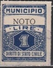 Marca da Bollo del Comune di NOTO su Carta Bianca Sottile di dimensioni 22,x 29,5 mm