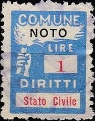 Marca da Bollo del Comune di NOTO su Carta Bianca Sottile di dimensioni 18 x 26 mm