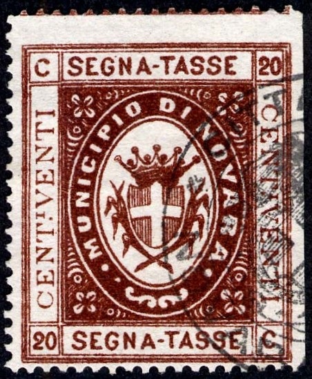 Marca da Bollo del Comune di NOVARA su Carta Bianca Sottile di dimensioni 27 x 32 mm