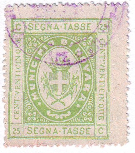 Marca da Bollo del Comune di NOVARA su Carta Bianca di dimensioni 27 x 32 mm