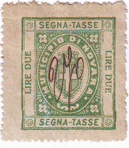Marca da Bollo del Comune di NOVARA su Carta Bianca Sottile di dimensioni 27 x 32 mm