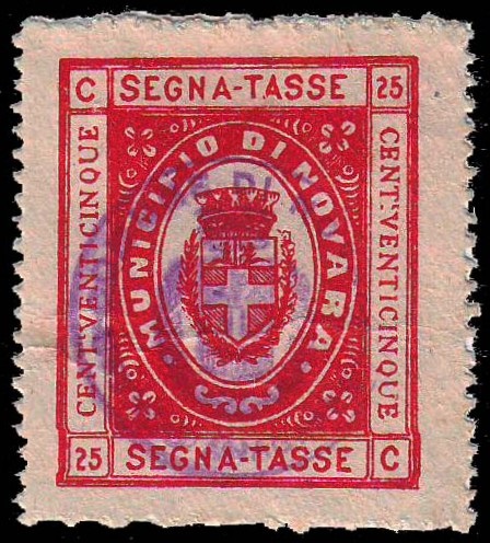 Marca da Bollo del Comune di NOVARA su Carta Bianca di dimensioni 27 x 32 mm