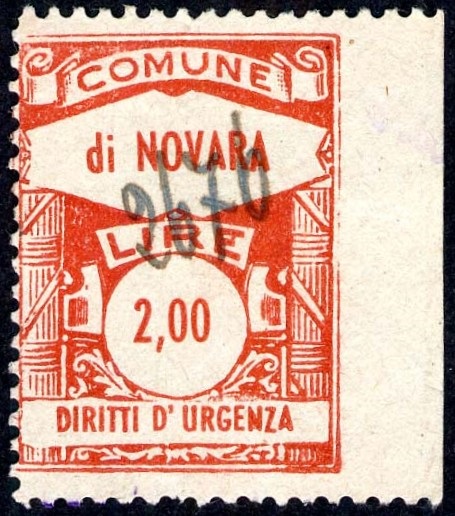 Marca da Bollo del Comune di NOVARA su Carta Bianca di dimensioni 22 x 29 mm