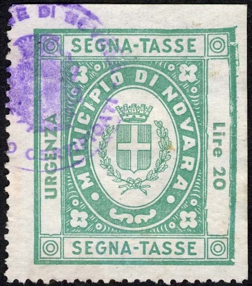 Marca da Bollo del Comune di NOVARA su Carta Bianca di dimensioni 27 x 33 mm