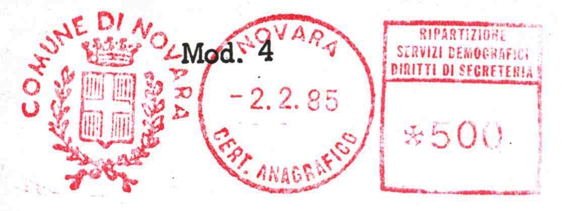 Marca da Bollo del Comune di NOVARA su Carta Bianca di dimensioni mm