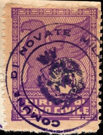 Marca da Bollo del Comune di NOVATE MILANESE su Carta Bianca Sottile di dimensioni 23 x 29 mm