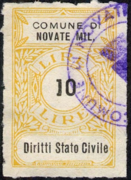 Marca da Bollo del Comune di NOVATE MILANESE su Carta Bianca di dimensioni 22,5 x 31 mm