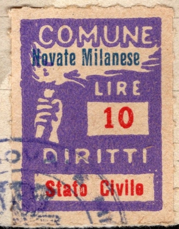 Marca da Bollo del Comune di NOVATE MILANESE su Carta Bianca Sottile di dimensioni 18,5 x 25,5 mm