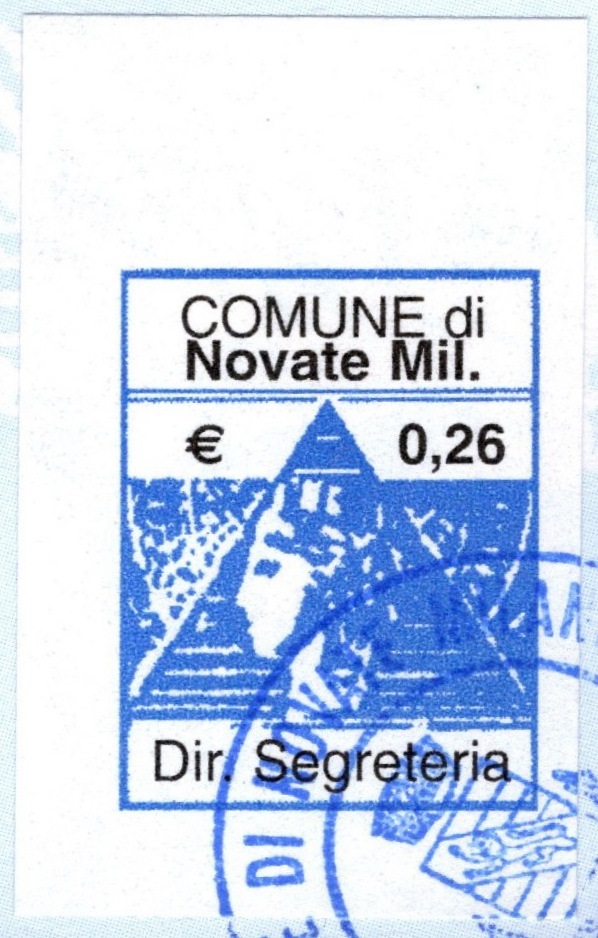 Marca da Bollo del Comune di NOVATE MILANESE su Carta Bianca di dimensioni 22 x 28 mm