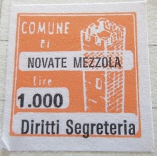 Marca da Bollo del Comune di NOVATE MEZZOLA su Carta Bianca di dimensioni 20 x 20 mm