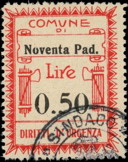 Marca da Bollo del Comune di NOVENTA PADOVANA su Carta Bianca Sottile di dimensioni 27 x 35 mm