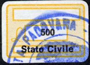 Marca da Bollo del Comune di NOVENTA PADOVANA su Carta Bianca di dimensioni 18,5 x 12,5 mm