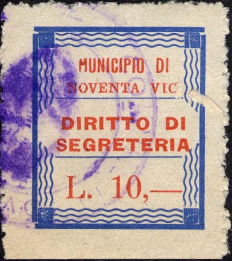 Marca da Bollo del Comune di NOVENTA VICENTINA su Carta Bianca Sottile di dimensioni 24 x 28 mm