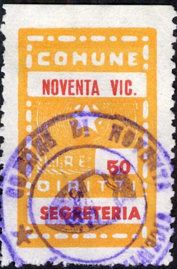 Marca da Bollo del Comune di NOVENTA VICENTINA su Carta Bianca di dimensioni 19 x 30,5 mm