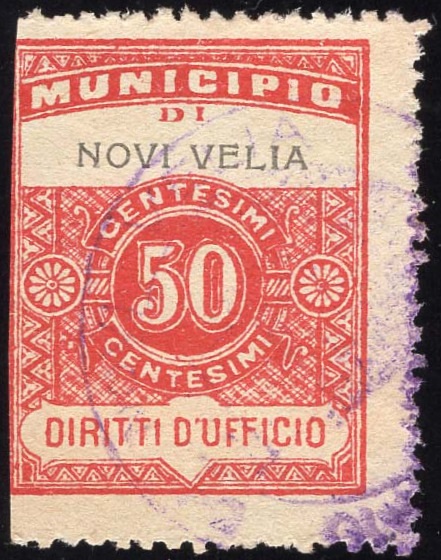 Marca da Bollo del Comune di NOVI VELIA su Carta Bianca di dimensioni 22 x 29 mm