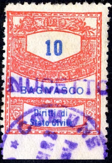 Marca da Bollo del Comune di NUCETTO su Carta Bianca Sottile di dimensioni 22 x 28 mm