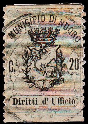 Marca da Bollo del Comune di NUORO su Carta Bianca di dimensioni 26,5 x 32 mm