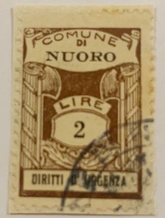 Marca da Bollo del Comune di NUORO su Carta Bianca Sottile di dimensioni 21,5 x 31 mm