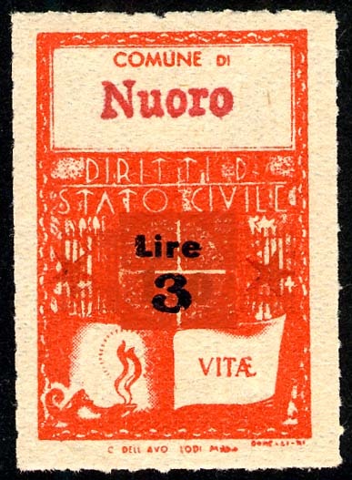 Marca da Bollo del Comune di NUORO su Carta Bianca di dimensioni 21 x 23 mm