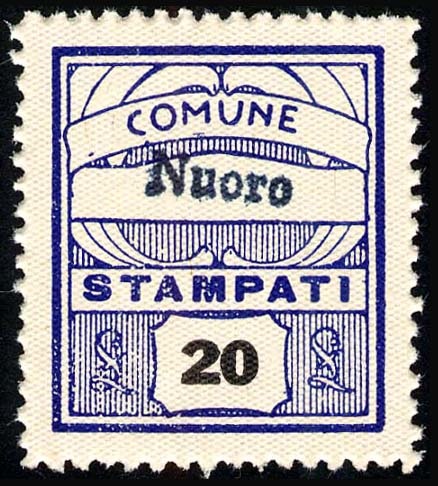 Marca da Bollo del Comune di NUORO su Carta Bianca di dimensioni 23 x 27 mm