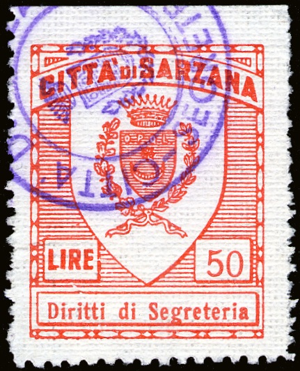 Marca da Bollo del Comune di NUORO su Carta Bianca di dimensioni 22 x 28 mm