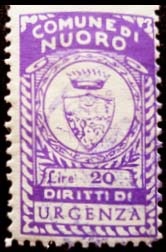 Marca da Bollo del Comune di NUORO su Carta Bianca di dimensioni 23 X 33 mm