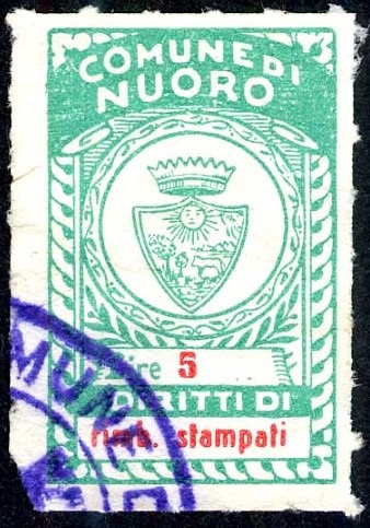 Marca da Bollo del Comune di NUORO su Carta Bianca di dimensioni 23 X 33 mm