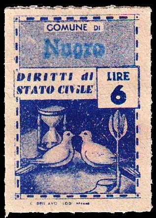 Marca da Bollo del Comune di NUORO su Carta Bianca di dimensioni 24,5 X 33 mm