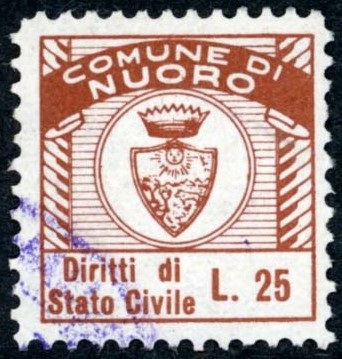 Marca da Bollo del Comune di NUORO su Carta Bianca Sottile di dimensioni 19 x 20 mm