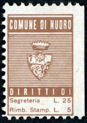 Marca da Bollo del Comune di NUORO su Carta Bianca Sottile di dimensioni 15 x 23 mm