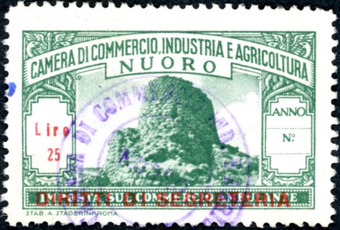 Marca da Bollo del Comune di NUORO su Carta Bianca Sottile di dimensioni 39 x 25 mm