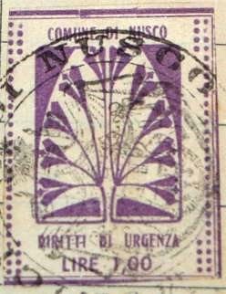 Marca da Bollo del Comune di NUSCO su Carta Bianca Sottile di dimensioni 26,5 x 33,5 mm
