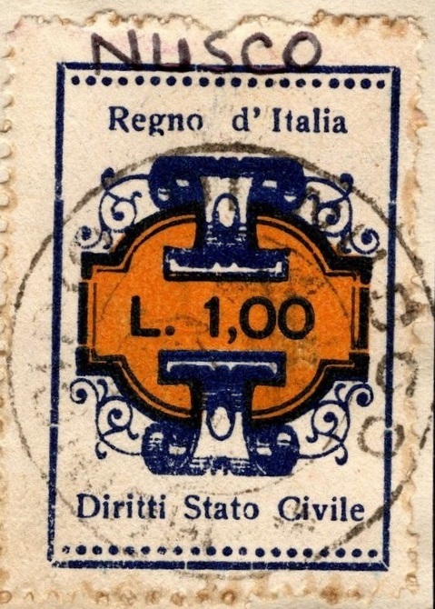 Marca da Bollo del Comune di NUSCO su Carta Bianca Sottile di dimensioni 26,5 x 33,5 mm