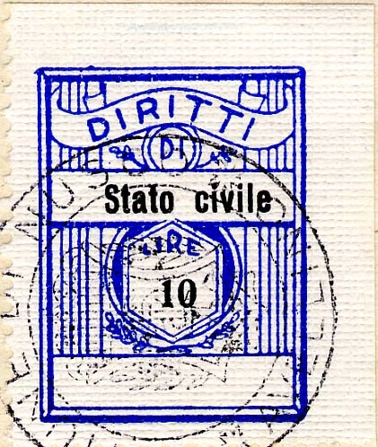 Marca da Bollo del Comune di NUSCO su Carta Bianca Sottile di dimensioni 20 x 27,5 mm