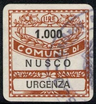 Marca da Bollo del Comune di NUSCO su Carta Bianca di dimensioni 19 x 21 mm