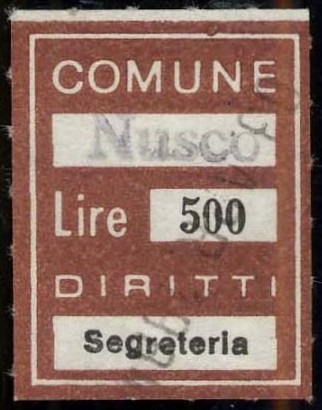 Marca da Bollo del Comune di NUSCO su Carta Bianca di dimensioni 17 x 22 mm