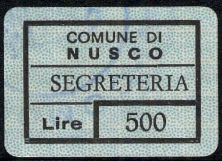 Marca da Bollo del Comune di NUSCO su Carta Colorata di dimensioni 29 x 17,5 mm