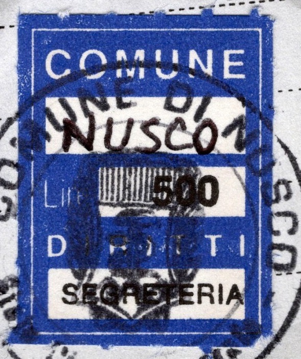Marca da Bollo del Comune di NUSCO su Carta Bianca di dimensioni 17 x 22 mm