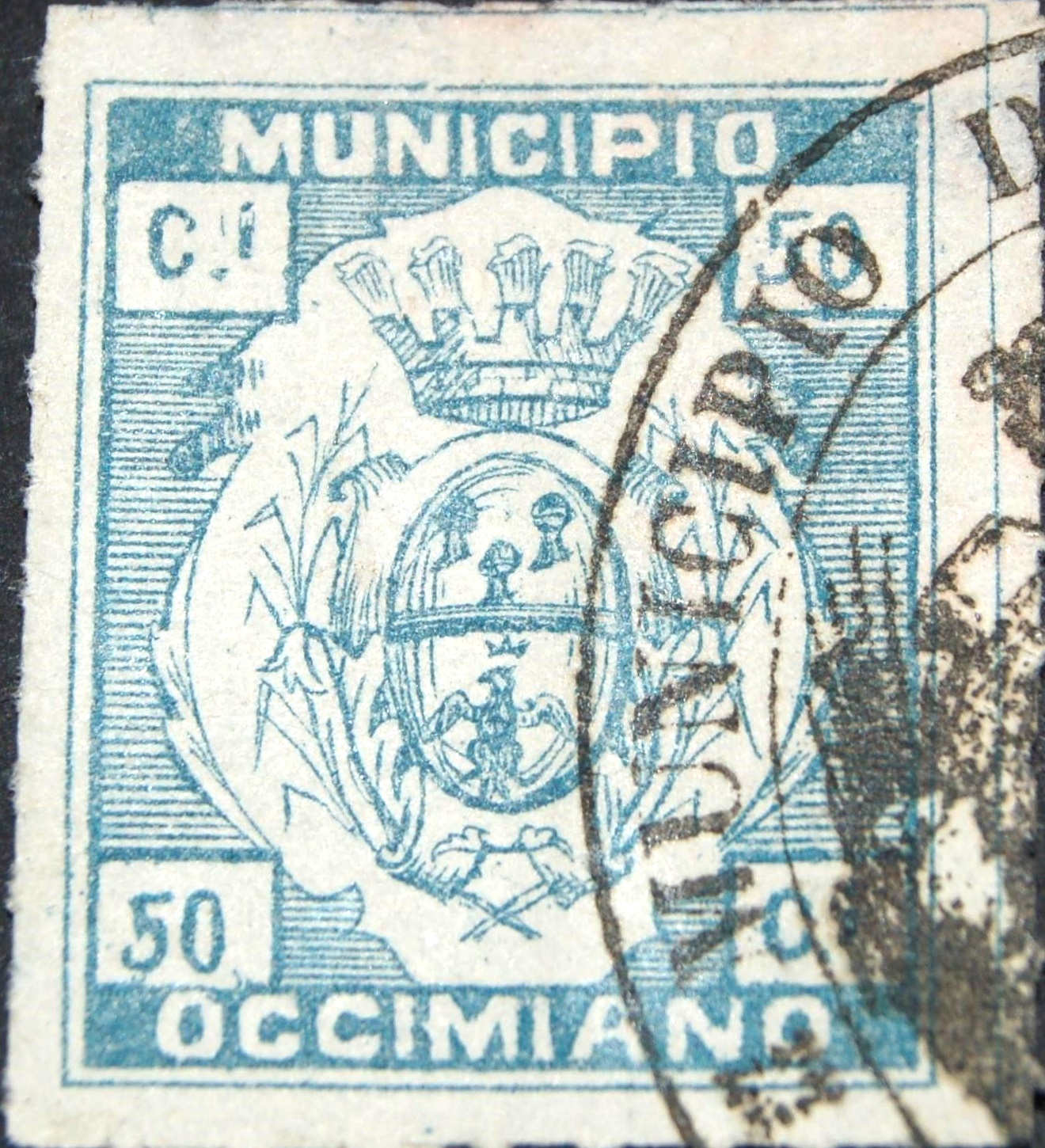 Marca da Bollo del Comune di OCCIMIANO su Carta Bianca di dimensioni 23 x 27 mm