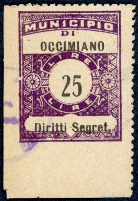 Marca da Bollo del Comune di OCCIMIANO su Carta Bianca di dimensioni 23,5 x 30 mm