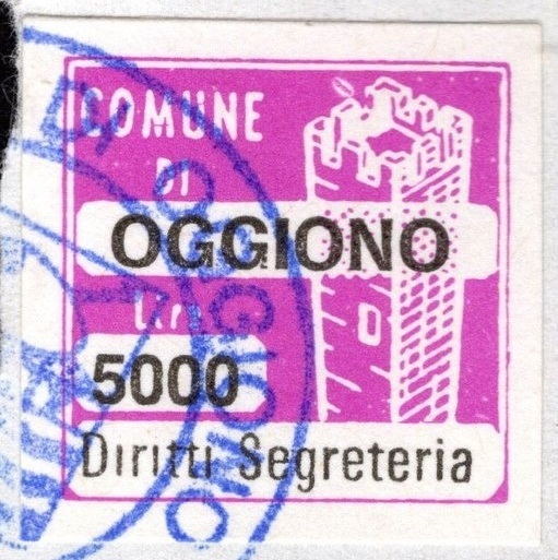 Marca da Bollo del Comune di OGGIONO su Carta Bianca di dimensioni 20 x 20 mm