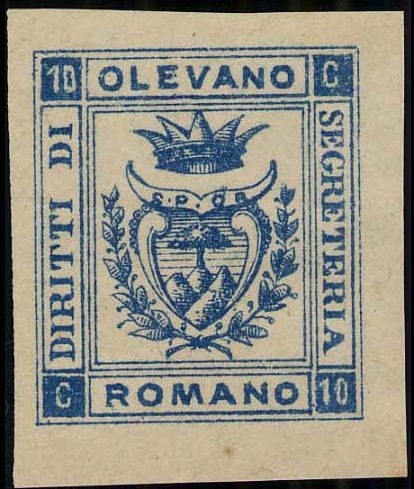Marca da Bollo del Comune di OLEVANO ROMANO su Carta Bianca di dimensioni 22,5 x 26 mm