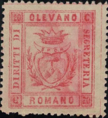Marca da Bollo del Comune di OLEVANO ROMANO su Carta Bianca Sottile di dimensioni 22,5 x 26 mm