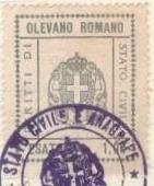 Marca da Bollo del Comune di OLEVANO ROMANO su Carta Bianca di dimensioni 26,5 x 33,5 mm