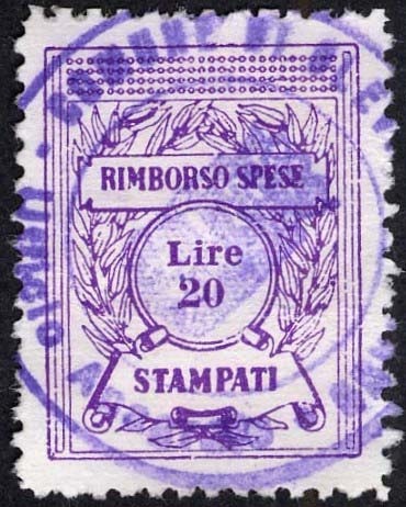 Marca da Bollo del Comune di OLEVANO ROMANO su Carta Bianca di dimensioni 20 x 26 mm