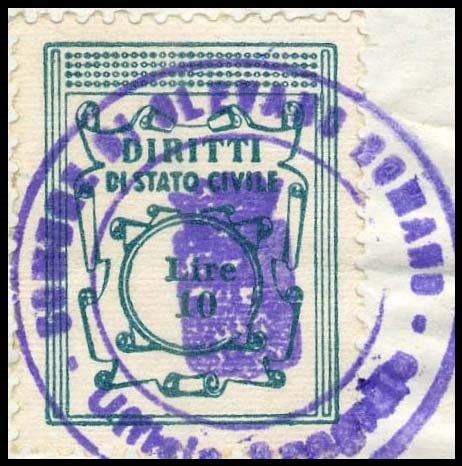 Marca da Bollo del Comune di OLEVANO ROMANO su Carta Bianca di dimensioni 20 x 26 mm