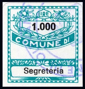 Marca da Bollo del Comune di OLEVANO ROMANO su Carta Bianca di dimensioni 19 x 21 mm